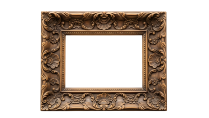Blank Ornate Gold Antique Wooden Picture Frame Isolated on White Background