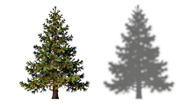 Evergreen Silhouette: A vibrant evergreen tree stands tall beside its shadow, symbolizing the duality of presence and reflection. Illustrating nature's timeless beauty.