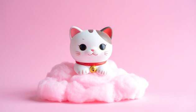White Cat Figurine on Pink Clouds.