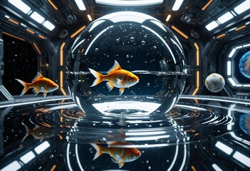 Miniature fantasy city inside a crystal ball placed in a surreal desert landscape