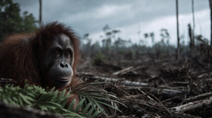 Heartbreaking scene of an orangutan amidst forest