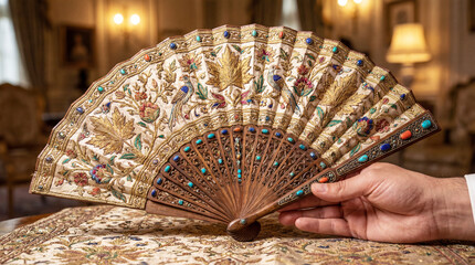 Luxury Decorative Kashmir Fan with Detailed Craftsmanship and Textures