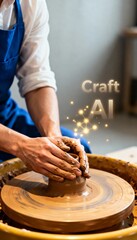 Hands shaping clay on a spinning wheel, creating pottery with artistic intent