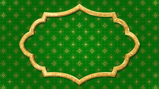 Golden Islamic Frame on Green Background.