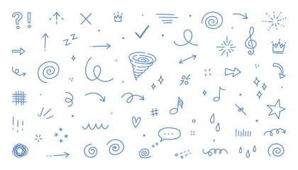 Hand drawn cute doodle line icon set. Line movement effect element, cartoon emotion effect decoration icon on transparent background © Domestock