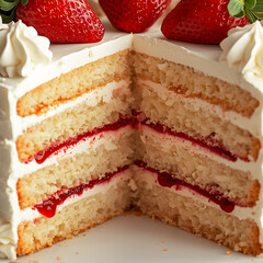 a strawberry layer cake with soft vanilla layers
