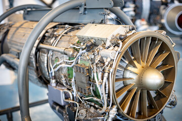 Jet engine turbine blades showcasing aviation engineering technology © KONSTANTIN SHISHKIN