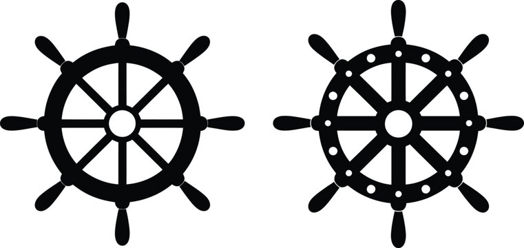 Ship wheel silhouette on white background