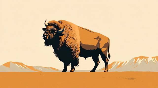 Majestic bison roaming across vast plains with stunning mountain backdrop