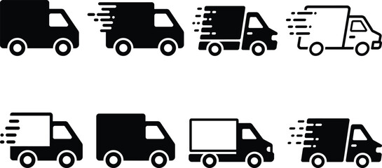 Collection of delivery truck icons in motion © candysartistry