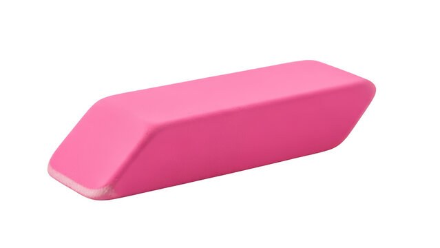 Pink eraser on a white background.