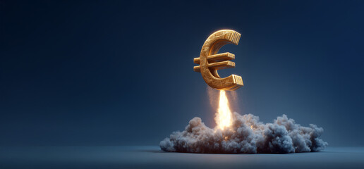 Euro launching like a rocket symbolizing economic growth and financial success