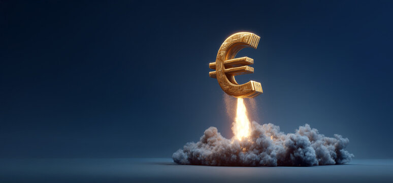 Euro launching like a rocket symbolizing economic growth and financial success