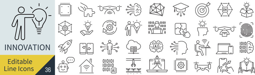 Fototapeta na wymiar 線の編集ができるイノベーションに関するアイコンセット（アウトライン化していない） 