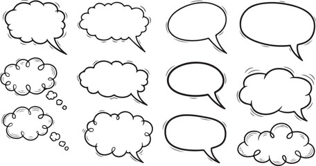 Fototapeta premium Set of Empty Speech Bubbles and Thought Bubbles in Black and White