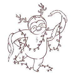 Obraz premium Sloth with christmas decorations stroke