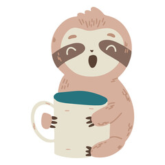 Obraz premium Cute sloth with a mug