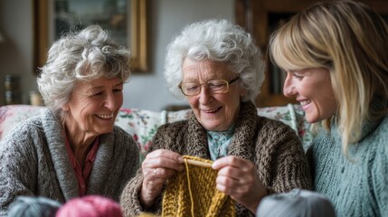 Happy Generations Knitting: Senior Women & Daughter Bonding, Family