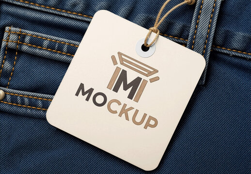 Hang Tag Mockup Attached To A Denim Garment