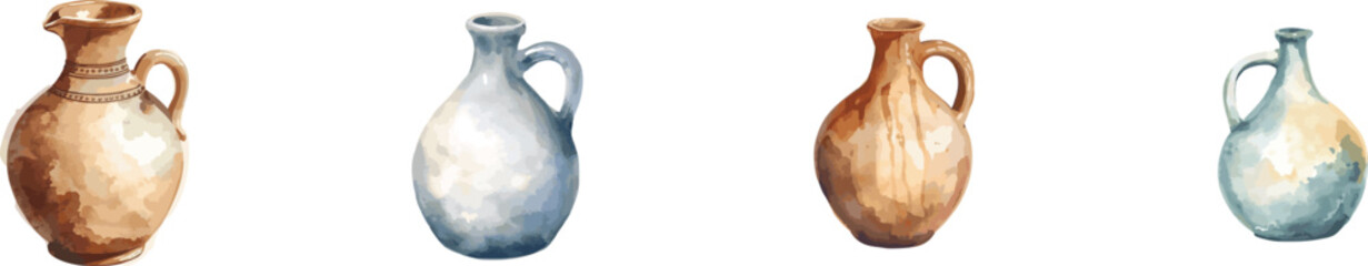 Watercolor set Jug icon. Isolated on white background