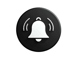 White Bell Icon on Black Background.