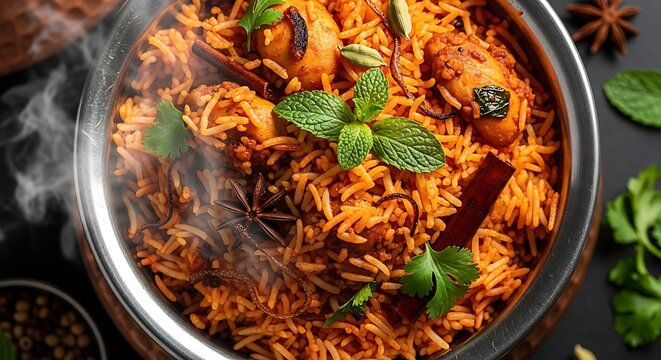 Authentic Hyderabadi Dum Biryani with Fragrant Basmati Rice and Spices