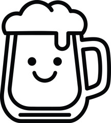 Kawaii Beer Stein Happy Drink Line Art Outline Graphic
