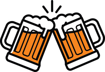 Two Beer Mugs Toasting Cheers Icon Graphic Design Illustration