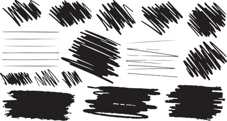 Naklejka premium Large set of black paint, ink brush, brush. Dirty element design, box, frame or background for text. Line or texture. Vector illustration. Isolated on white background.