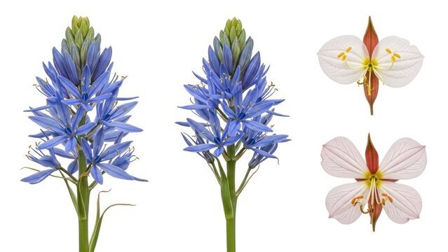Vibrant blue camas flowers isolated on white background for decorative designs
