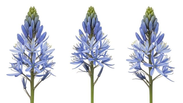 Three blue camas flowers isolated against white background for design