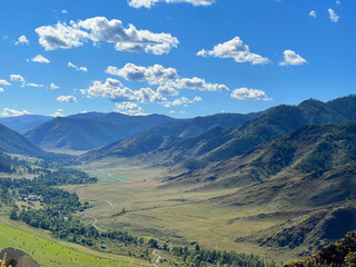 Panoramic view of the mountain valley in Altai, Russia