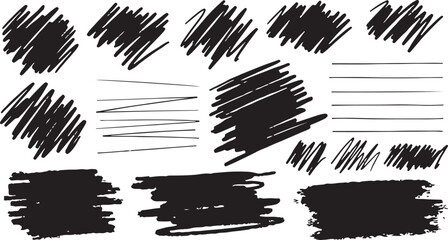 Naklejka premium Large set of black paint, ink brush, brush. Dirty element design, box, frame or background for text. Line or texture. Vector illustration. Isolated on white background.