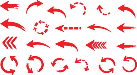 Set of black brush stroke arrows pointing in various directions, artistic design, isolated on white background