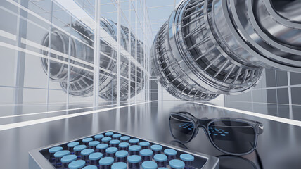 Futuristic digital rendering of a high-tech laboratory or data processing center with advanced machinery and unique design..png