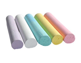 A diagonal row of six colorful chalk sticks against a black background