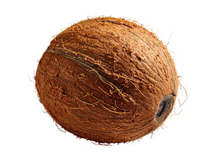 Close-up of a whole, brown, hairy fruit with dark husk against a black background