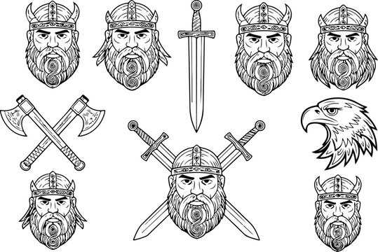 Zeus and Ancient Greek Symbols Labrys, Eagle, Thunder, and Olympian God Icons
