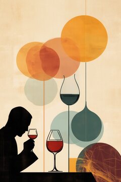 A minimalist illustration poster that would illustrate a wine tasting event, in an art nouveau manner.