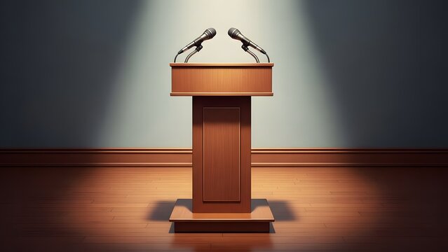 Podium with two microphones for public speaking and presentations