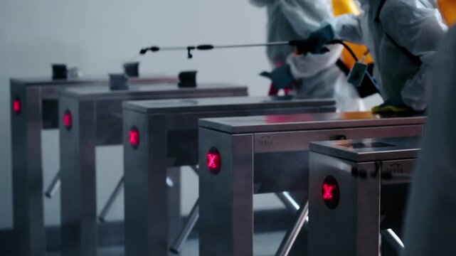 Professional Disinfection Team Sanitizing Public Areas, Hygiene and Safety Concept