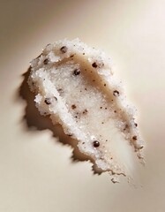 Hyper-realistic studio photography of cosmetic textures, swatch of a white sugar scrub with coffee grounds