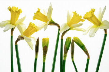 Żonkile na białym tle, świeże wiosenne kwiaty izolowane © Elżbieta Kaps