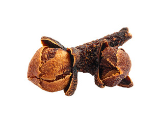 Close-up of dried cloves, showcasing the bud and stem details against a clean black backdrop