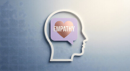 Empathy Concept: Human Head Silhouette with Heart and Text Bubble