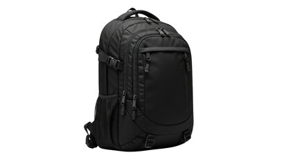 Naklejka premium Black travel backpack isolated on white background.