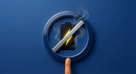 Low Battery Warning Sign with Finger Touching Button, Danger of Power Depletion