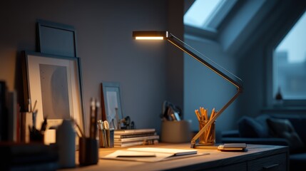 Cozy Home Office Desk: Modern Lamp for Productive Workspace