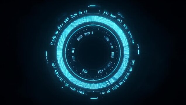 Futuristic cyber technology concept with firefly circle hud head up display interface element in a dark environment viewed from the front