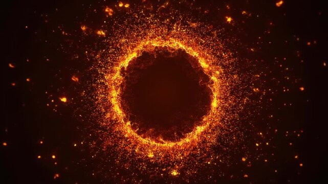 Glowing Orange Ring of Fire with Sparkling Embers in Dark Space